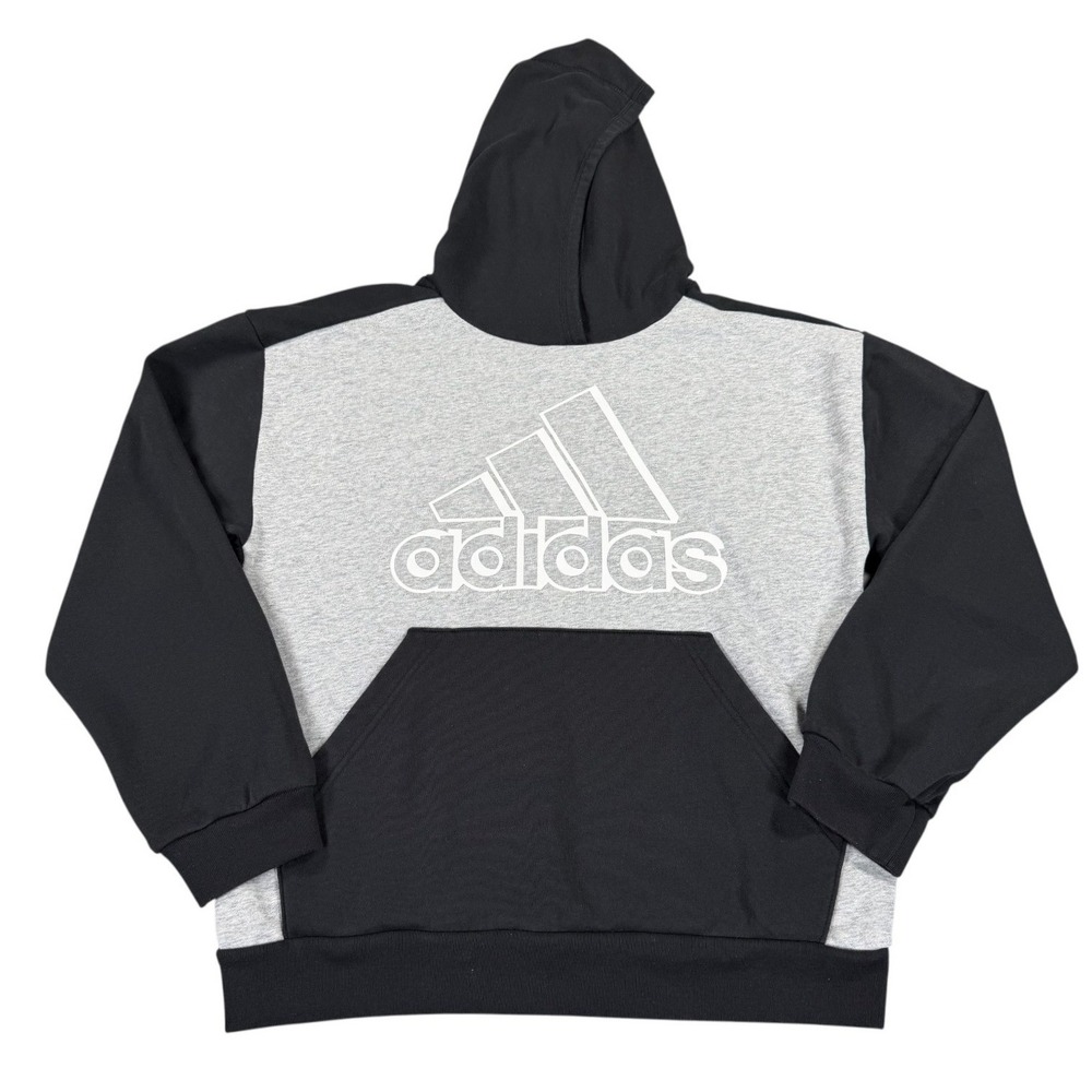 adidas Boys Hoodie Youth XL 18/20 Gray Black Colorblock Big Logo Pullover